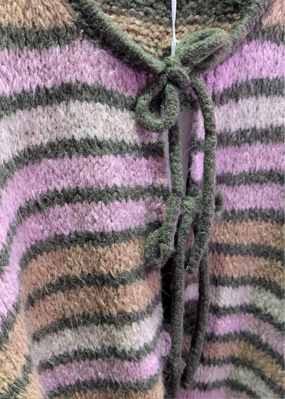 The Edit - Khaki and Pink Tie Front Cardigan