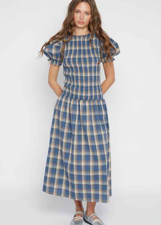 Daisy Street - Blue Check Baye Midi Dress