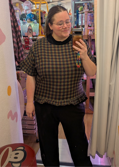 The Edit - Green & Blue Gingham Check Frill Top