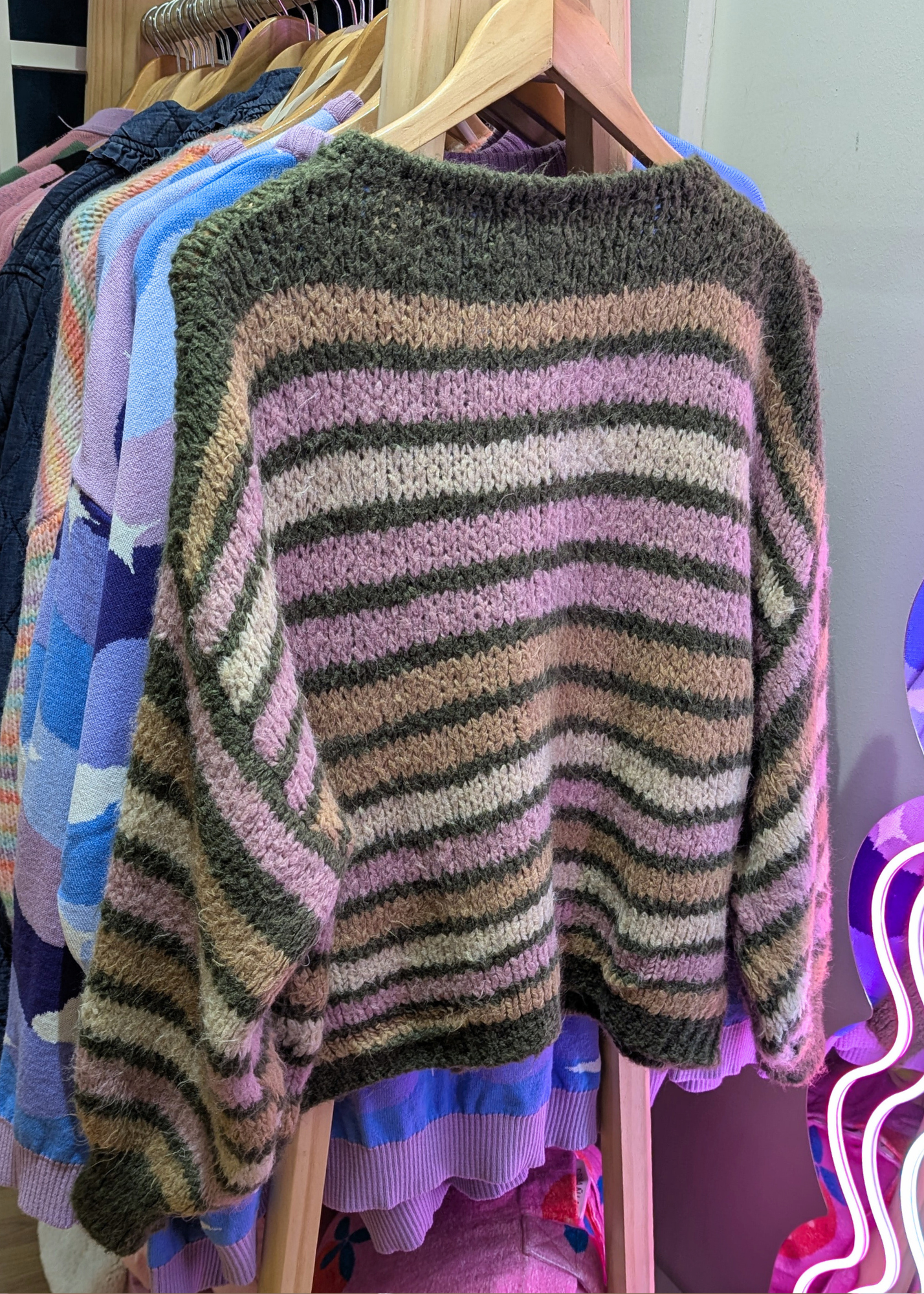 The Edit - Khaki and Pink Tie Front Cardigan
