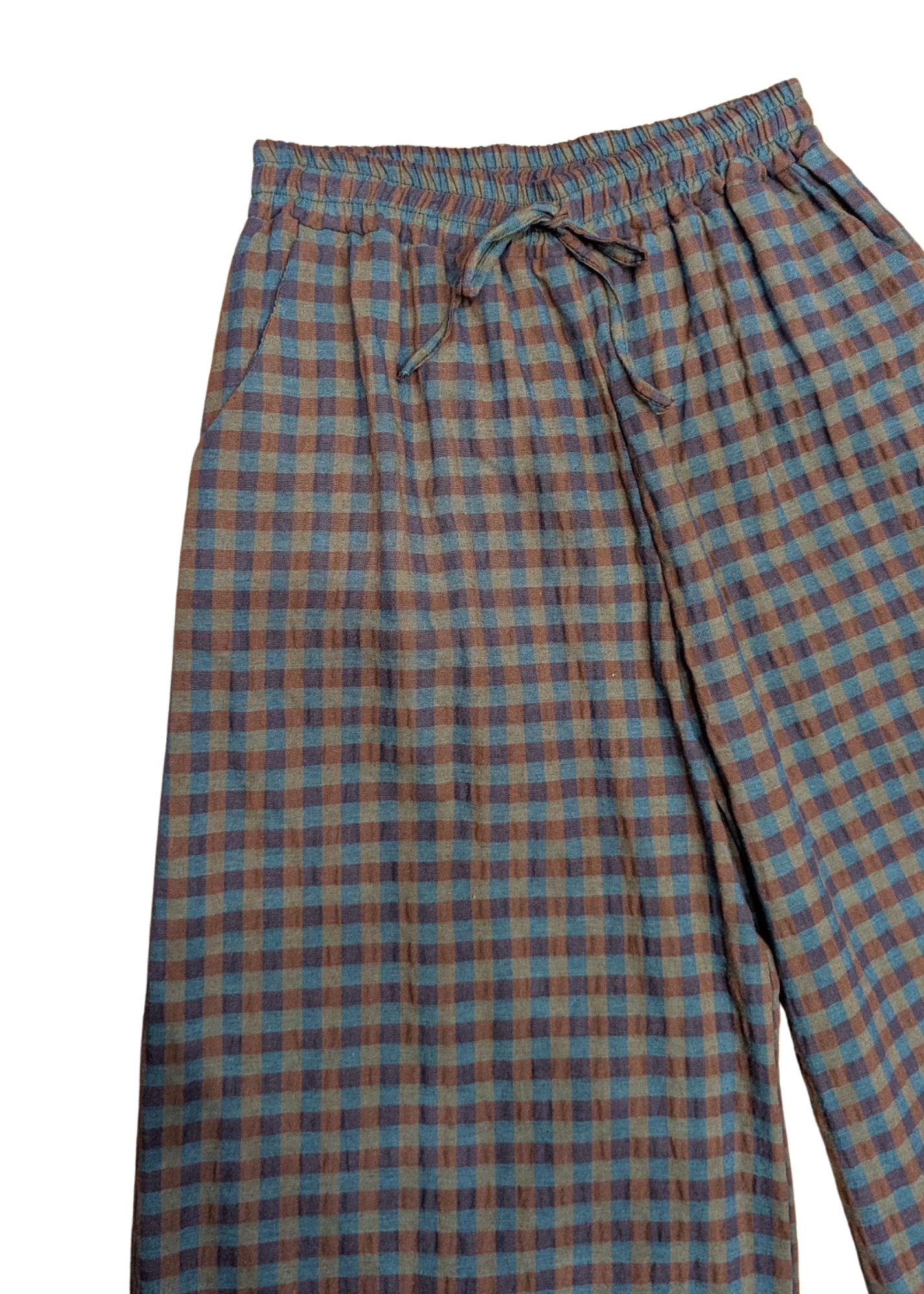 The Edit - Blue & Green Gingham Check Wide Leg Trousers