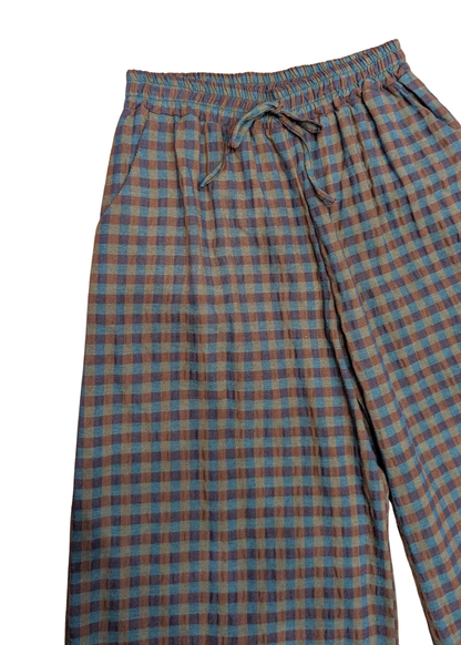 The Edit - Blue & Green Gingham Check Wide Leg Trousers