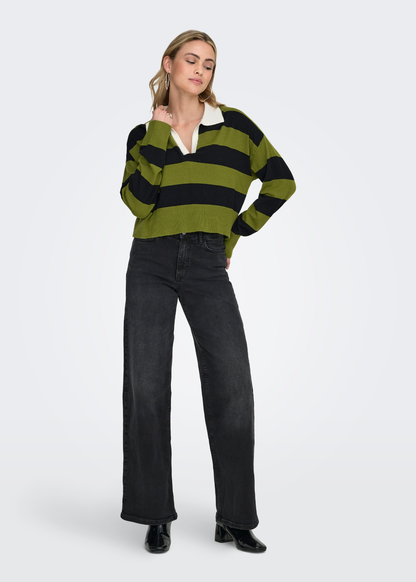 Only - Moss Green and Black Stripe Polo Jumper