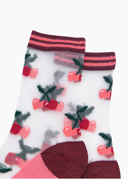 Sock Talk - Burgundy & Pink Cherry Sheer Socks