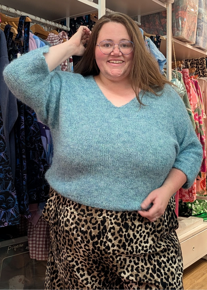 The Edit - Sea Green Oversized V-Neck Jumper