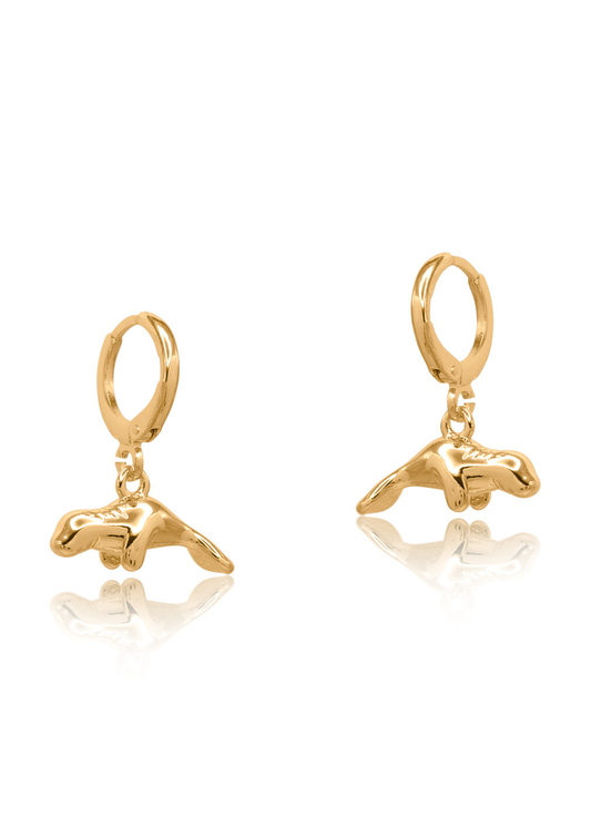 Big Metal London - Manatee Charm Huggie Gold Earrings