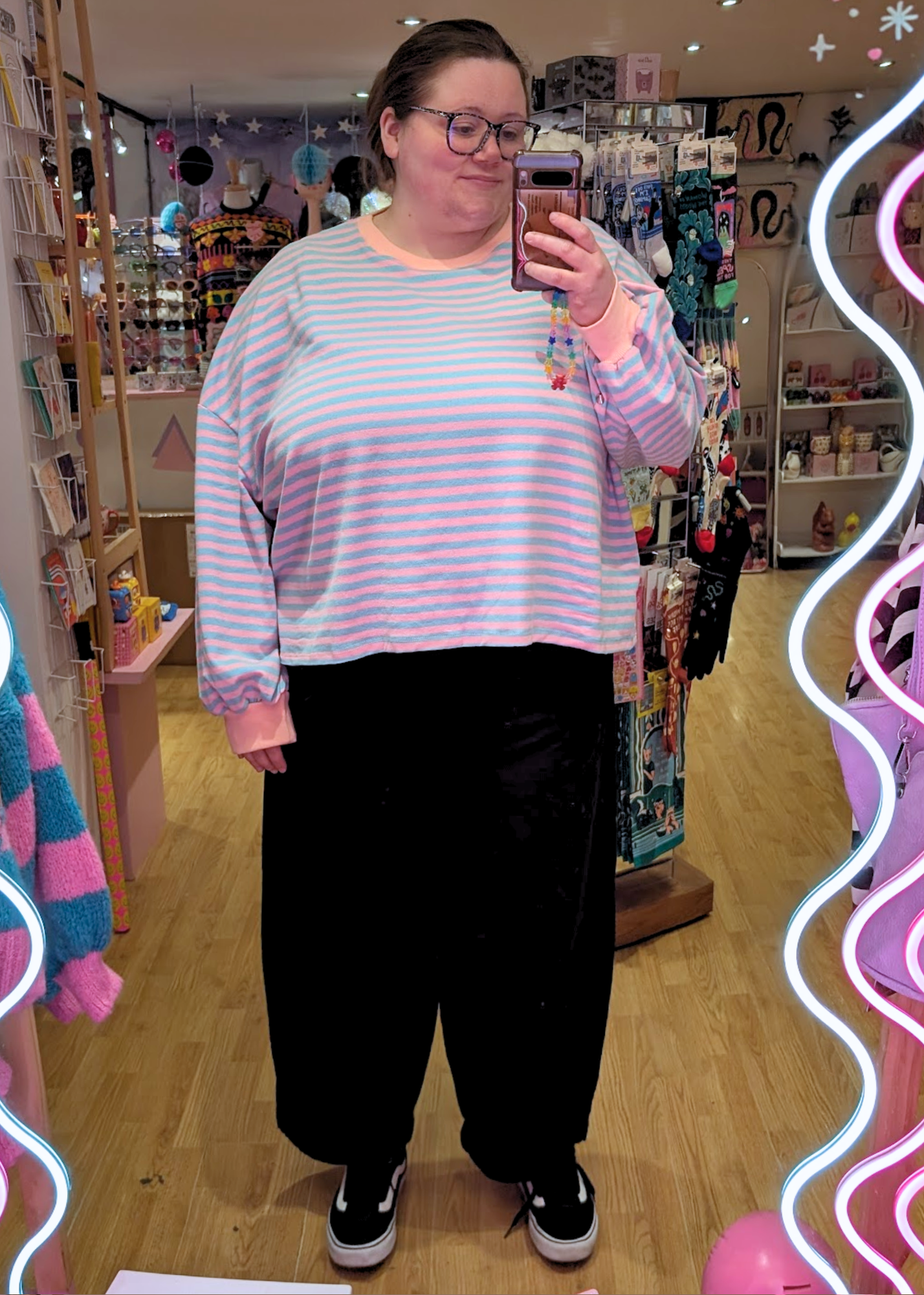 The Edit - Long Sleeve Pink & Blue Stripe Oversized Tee