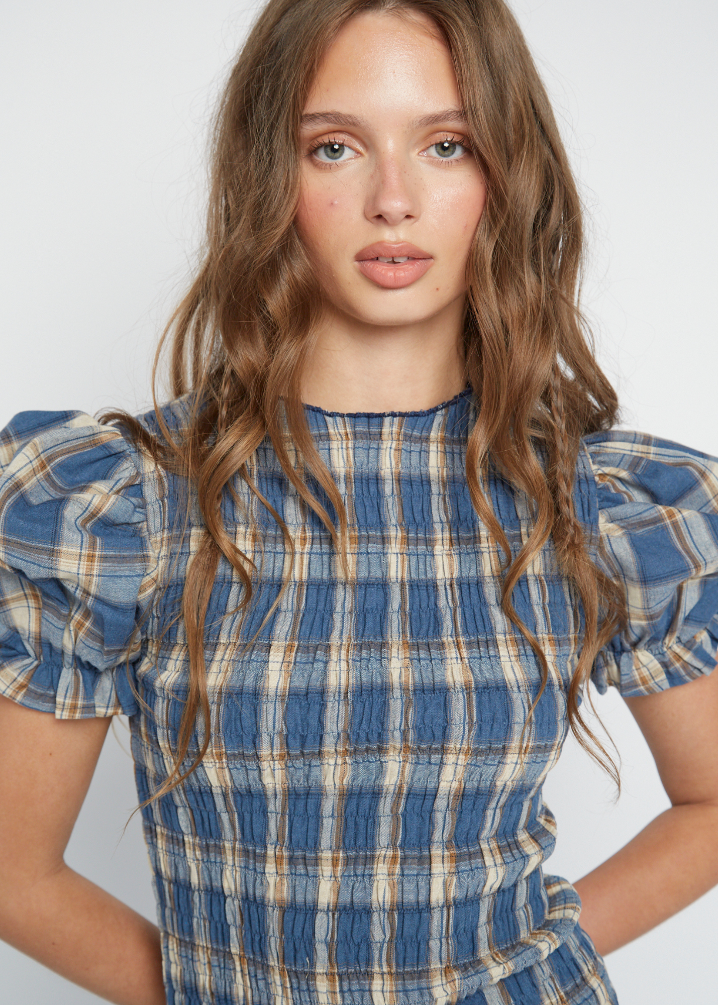 Daisy Street - Blue Check Baye Midi Dress
