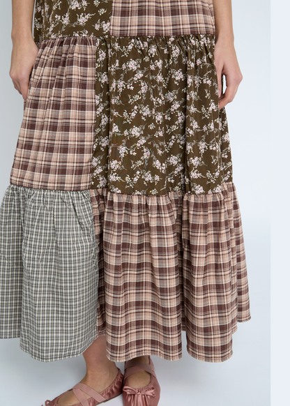 Daisy Street - Freesia Mixed Fabric Check & Flower Dress