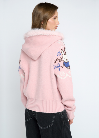 Daisy Street - Knitted Miffy Pom Pom Hooded Cardigan