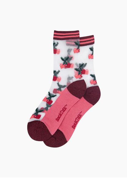 Sock Talk - Burgundy & Pink Cherry Sheer Socks