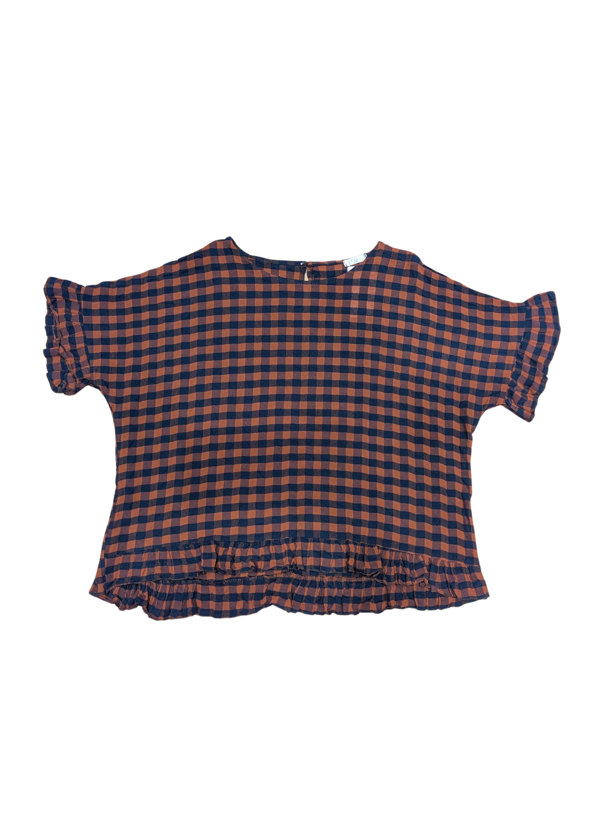 The Edit - Orange & Navy Gingham Check Frill Top