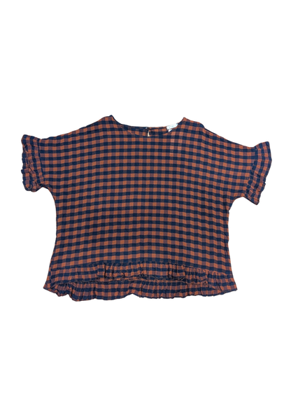 The Edit - Orange & Navy Gingham Check Frill Top