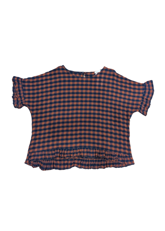 The Edit - Orange & Navy Gingham Check Frill Top
