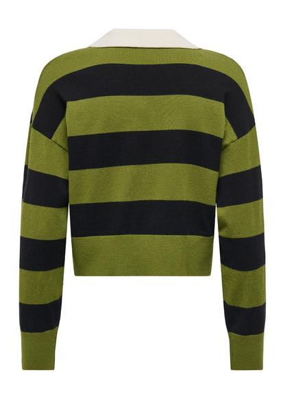 Only - Moss Green and Black Stripe Polo Jumper