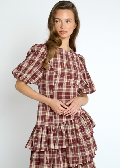 Daisy Street -Thalia Red Check Asymmetrical Dress