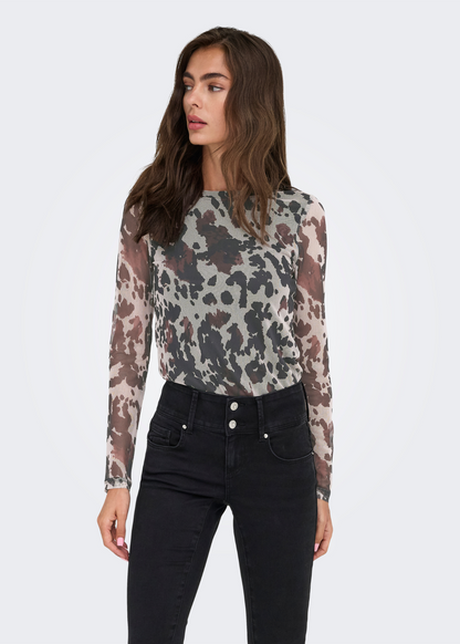 Only - Brown Cow Print Mesh Top