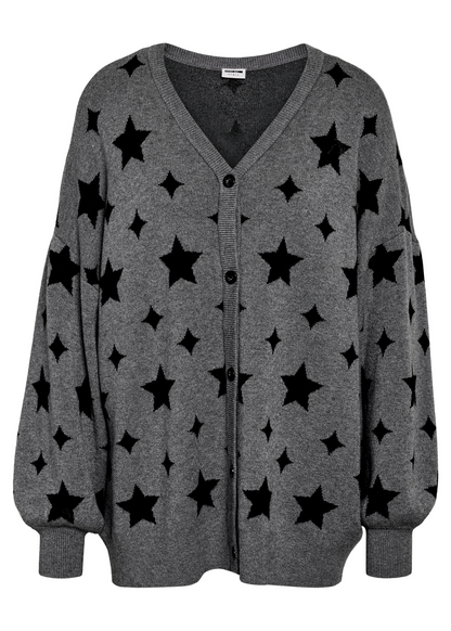 Noisy May - Grey Stars Oversized Knit Cardigan