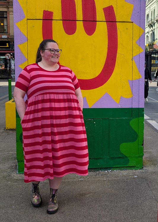 The Edit - Pink & Red Sugar Stripes Smock Dress
