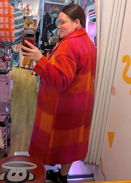 The Edit - Oversized Orange, Pink & Red Checked Coat