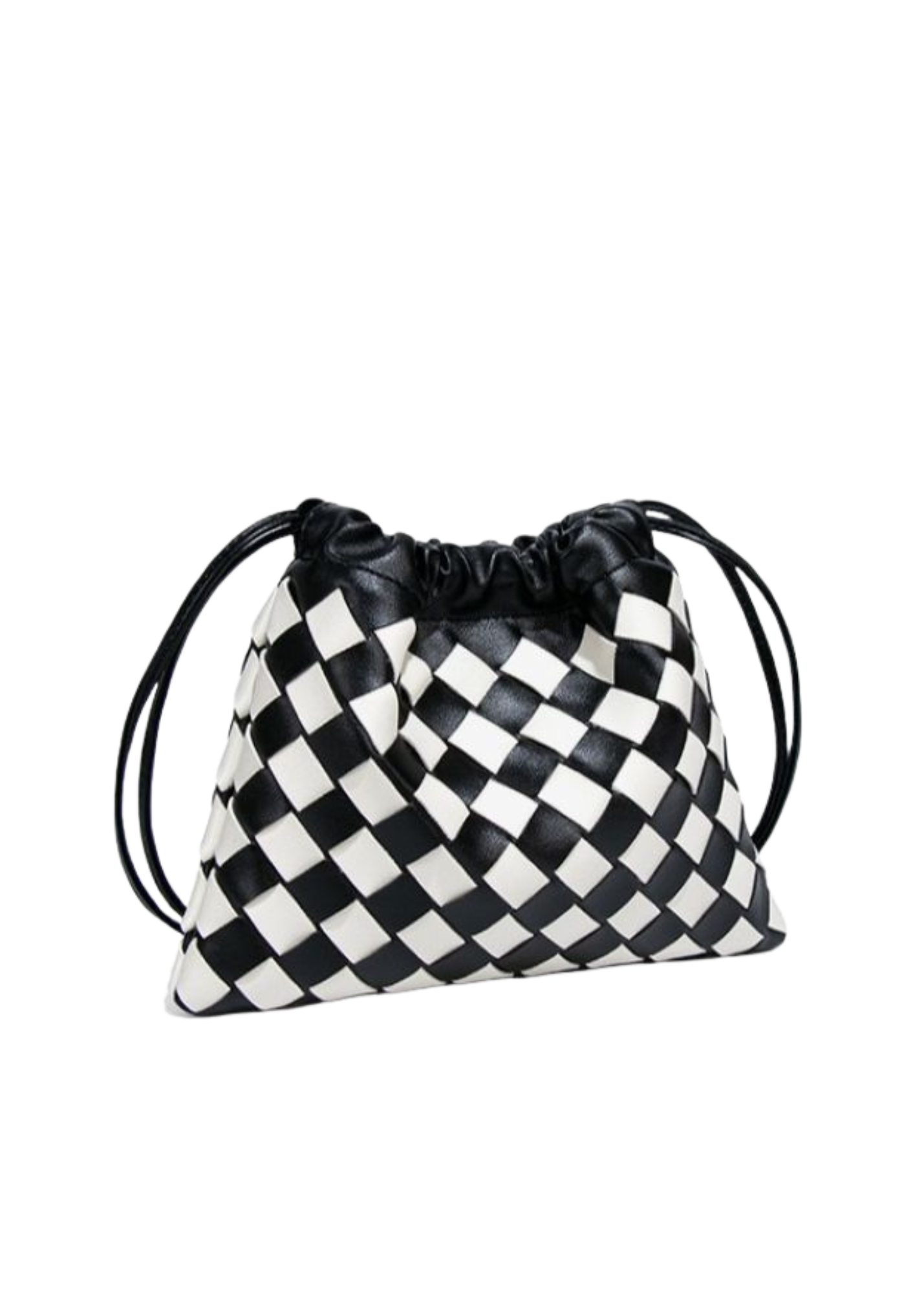 The Edit - Black & White Woven Check Drawstring Pouch Bag