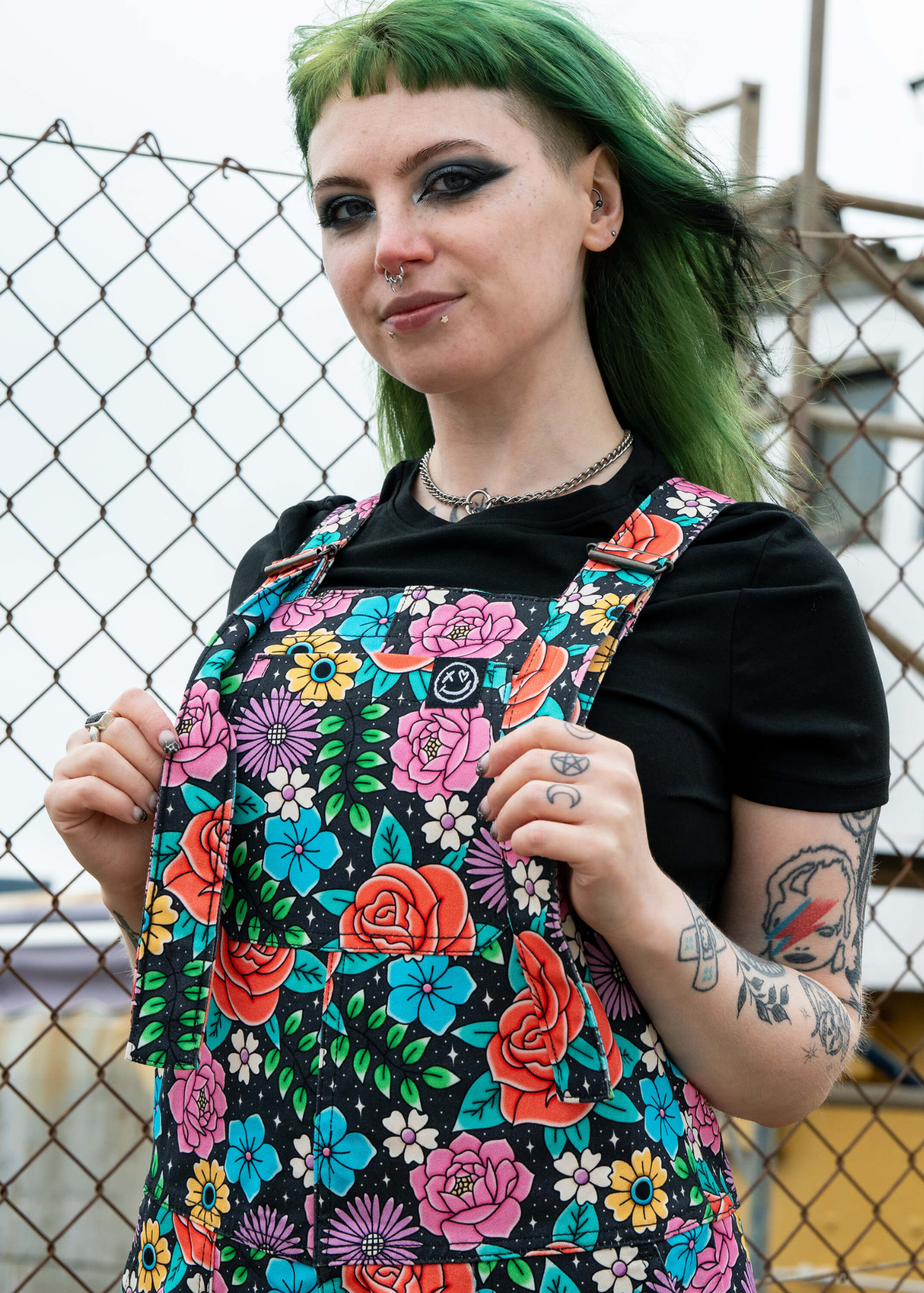 Rebel Romance - Tattoo Floral Stretch Dungarees
