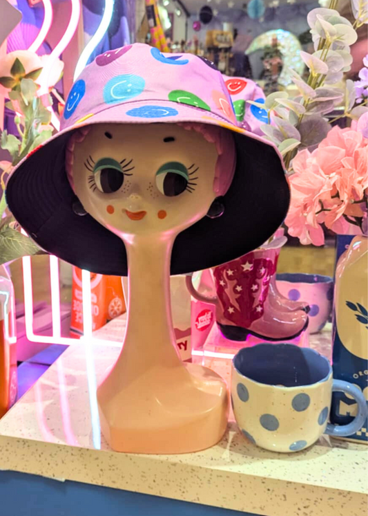 The Edit - Lilac Smiley Face Bucket Hat