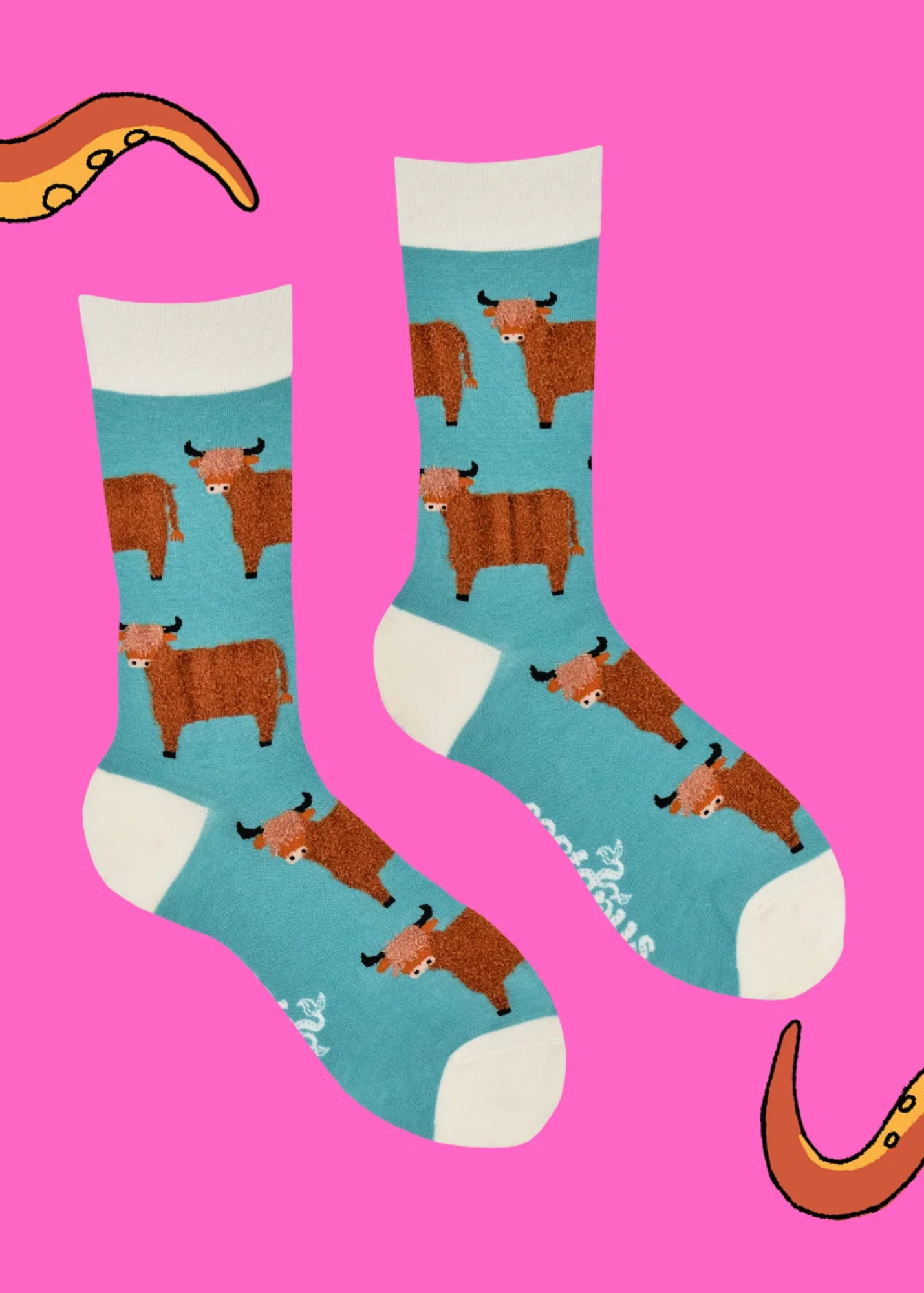 Socktopus - Turquoise Fluffy Highland Cow Socks