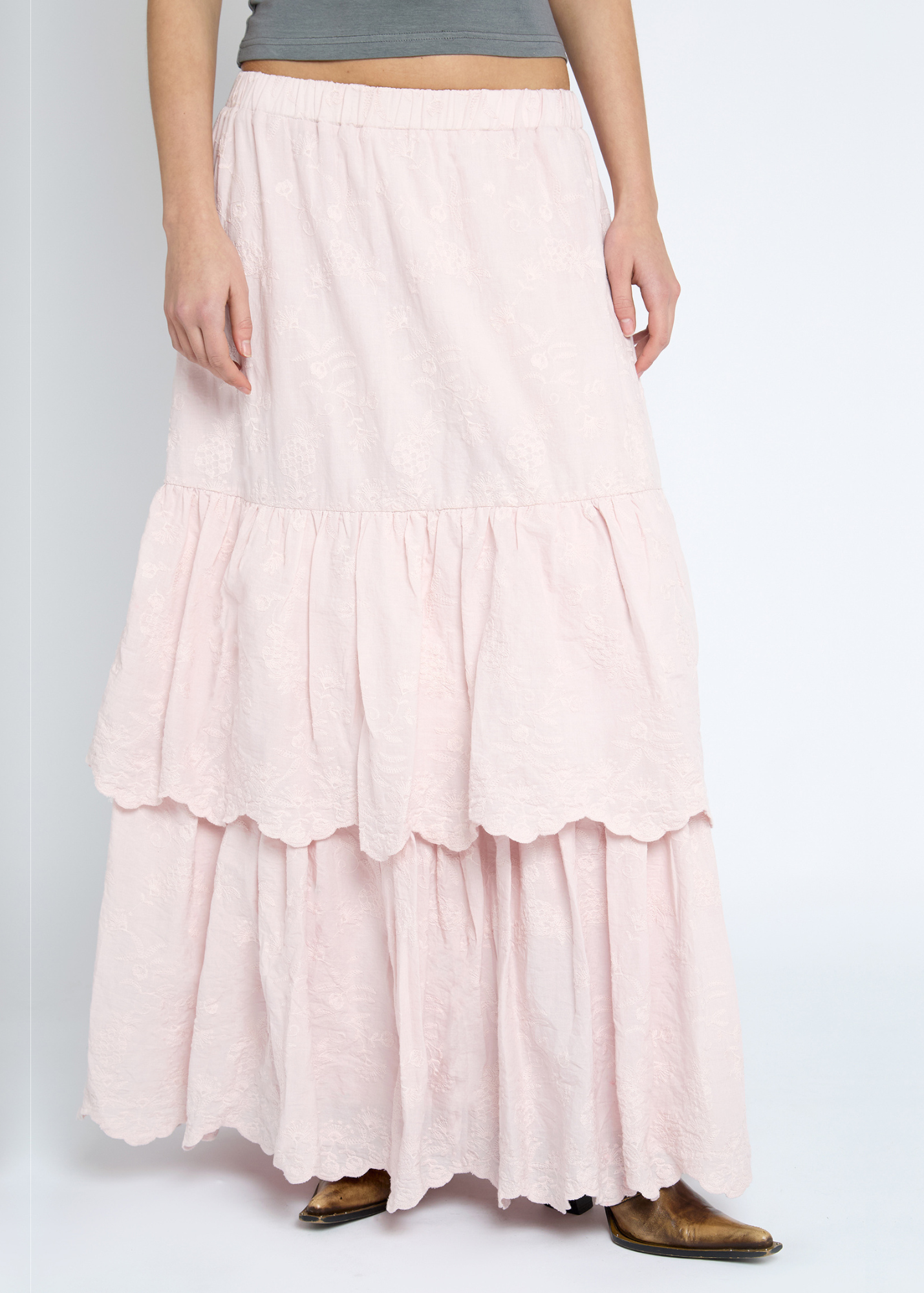 Daisy Street - Multi Tiered Pink Flower Maxi Skirt