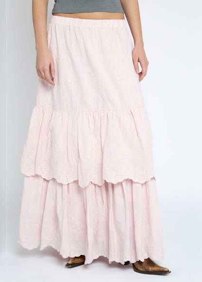 Daisy Street - Multi Tiered Pink Flower Maxi Skirt