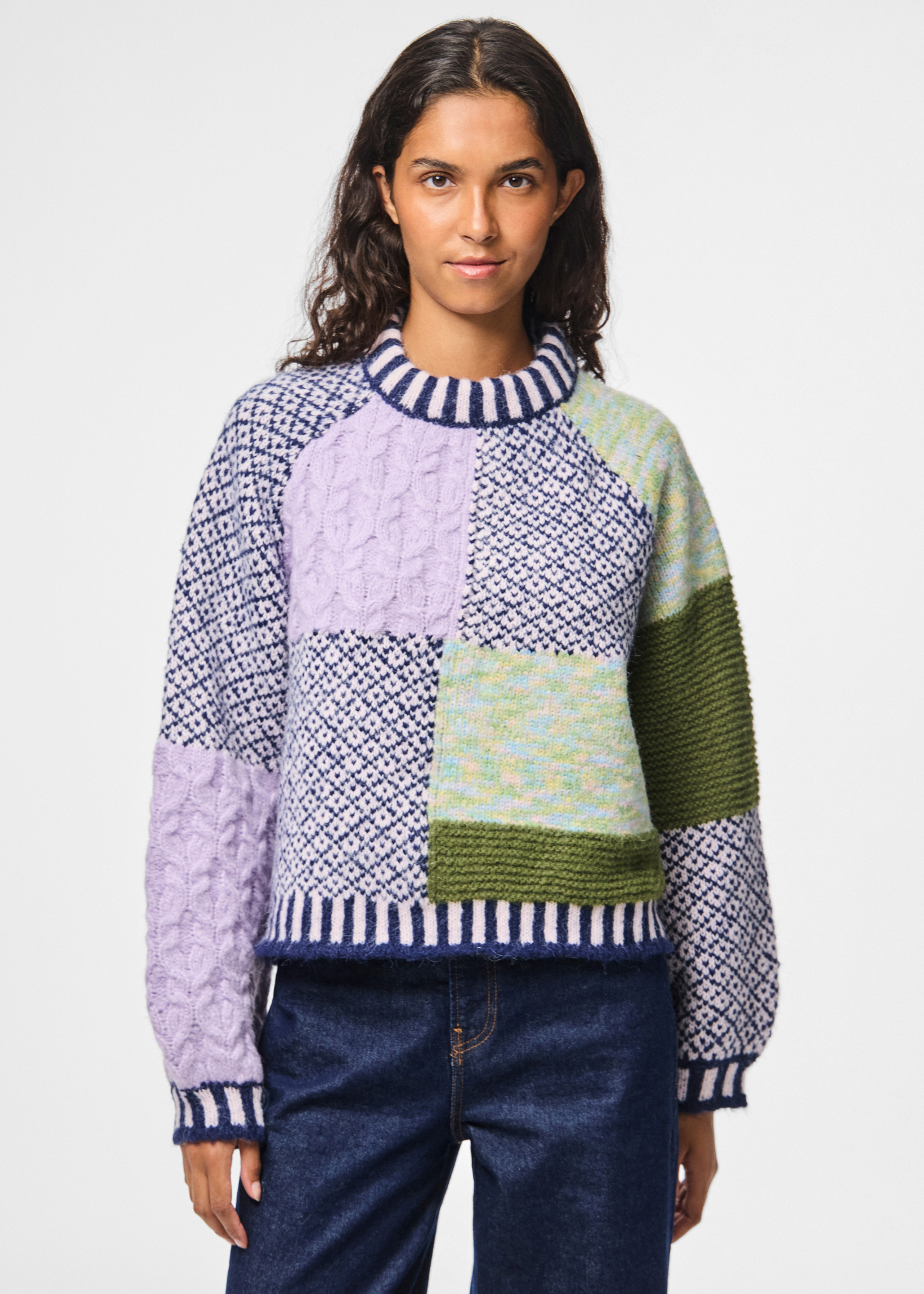 Pieces - Lilac & Blue Patchwork Knit Jumper