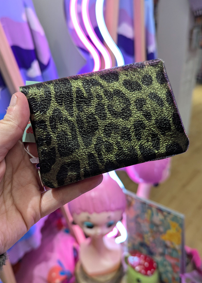 The Edit - Rectangle Leather Coin Purse Metallic Khaki Leopard Print
