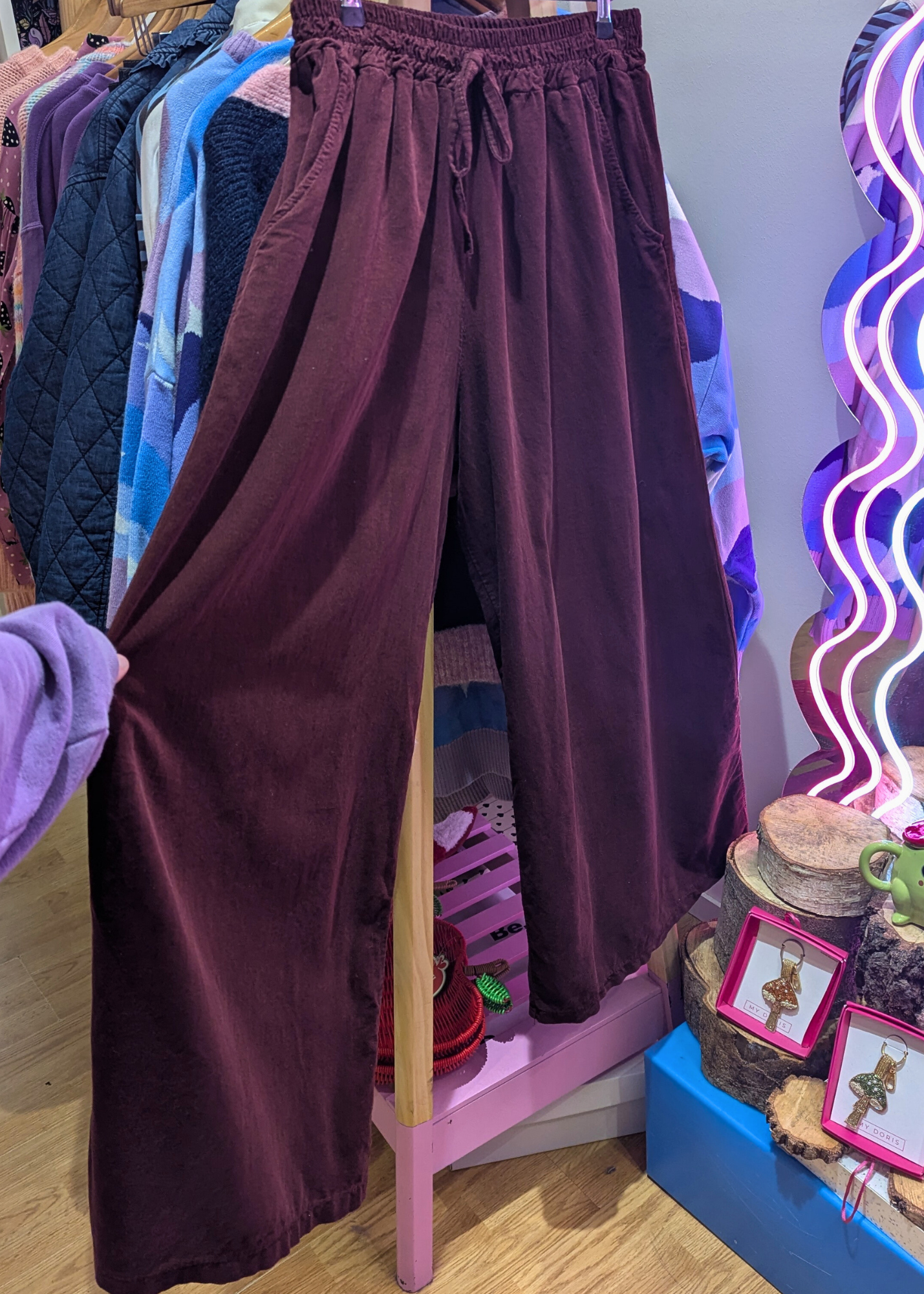 The Edit - Maroon Corduroy Wide Leg Trousers
