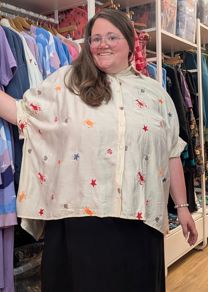 The Edit - Under the Sea Embroidered Oversized Shirt in Stone