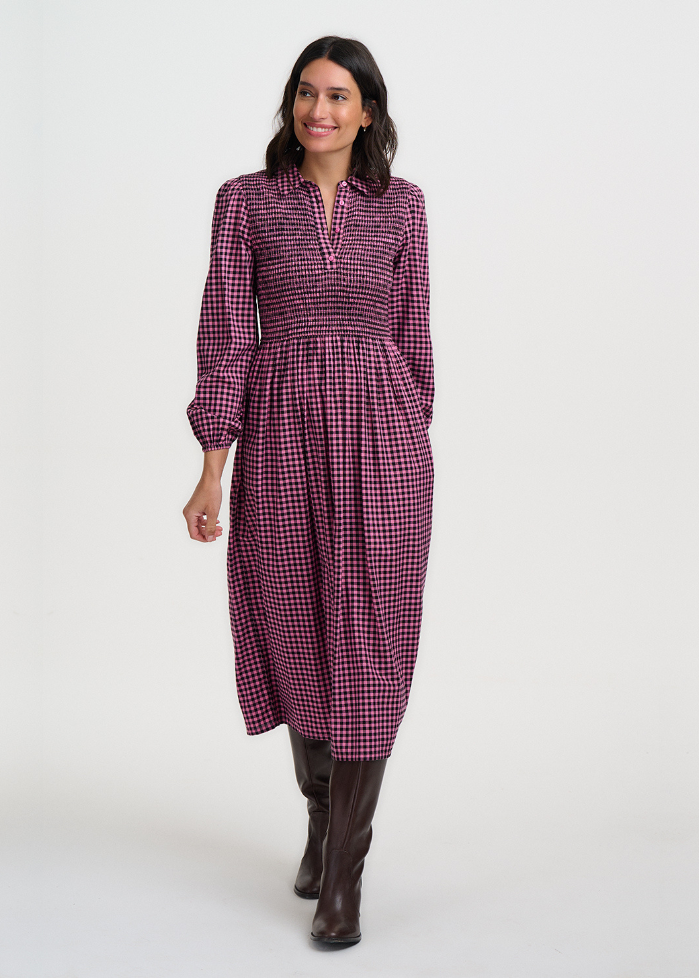 Sugarhill Brighton - Diana Shirred Rose Gingham Midi Dress