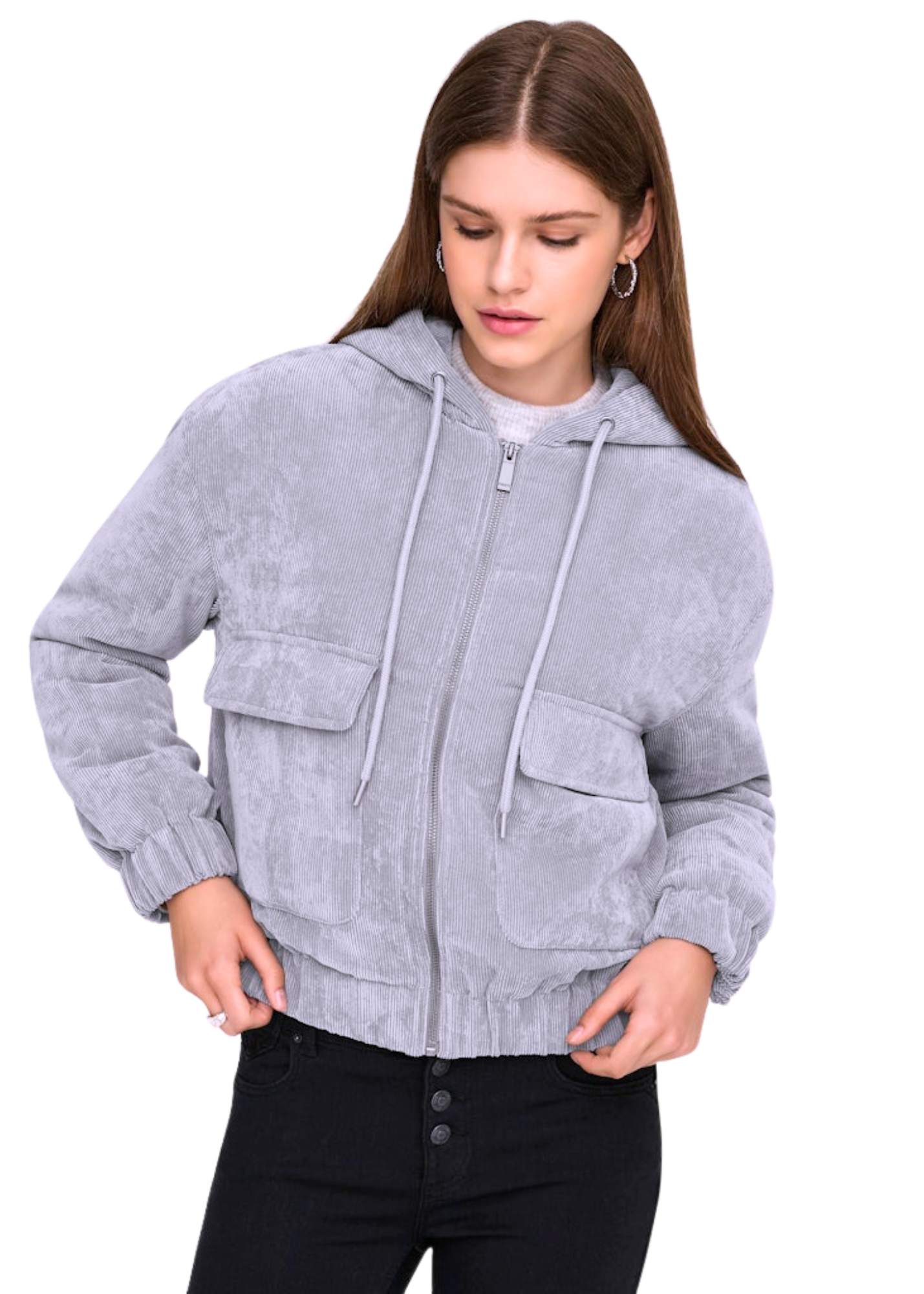Only - Dusky Lilac Corduroy Quilted Jacket with Hood