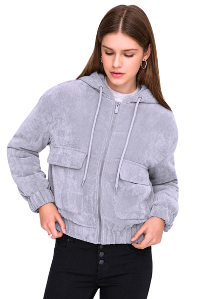 Only - Dusky Lilac Corduroy Quilted Jacket with Hood