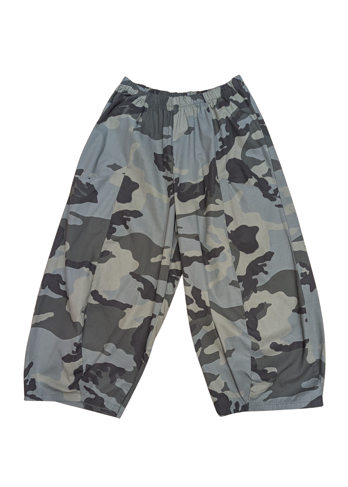 The Edit - Cropped Green Camo Barrel Cocoon Trousers