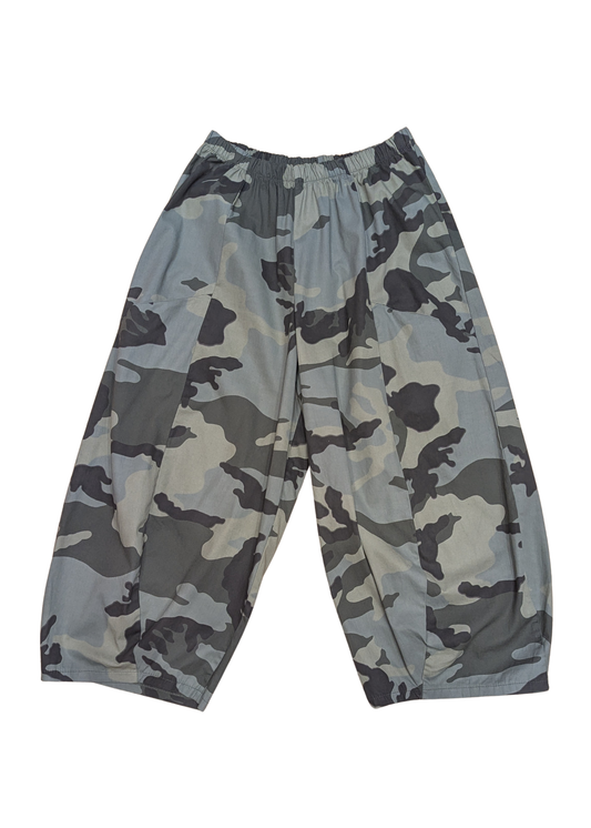 The Edit - Cropped Green Camo Barrel Cocoon Trousers