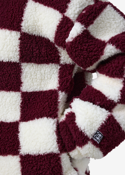 Noisy May - White and Burgundy Checkerboard Fleece
