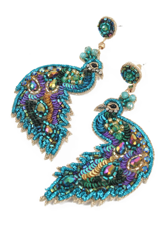 My Doris - Beaded Blue Peacock Earrings