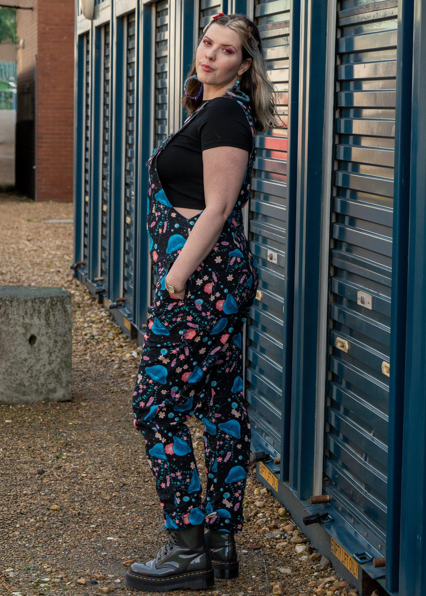 Rebel Romance - Floral Jellyfish Stretch Dungarees