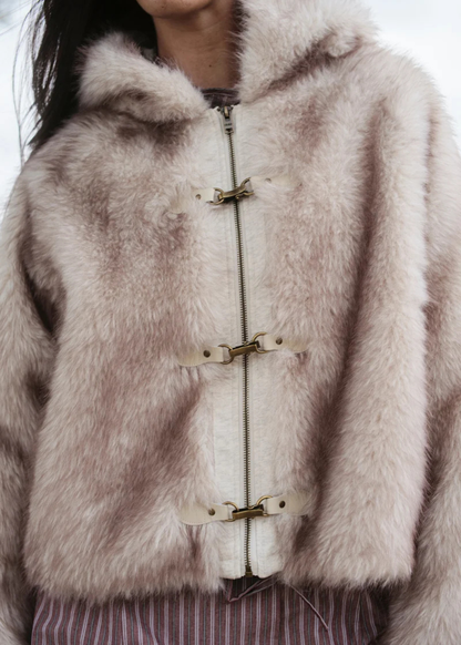 Daisy Street - Grey Plush Faux Fur Hooded Coat