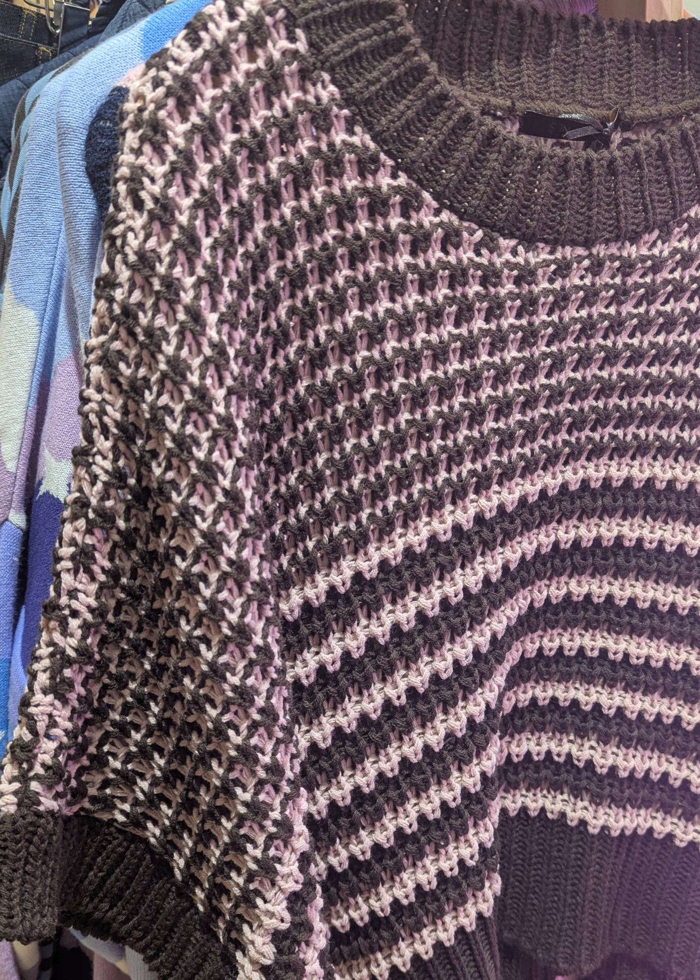 The Edit - Brown & Pink Stripe Textured Knit Top