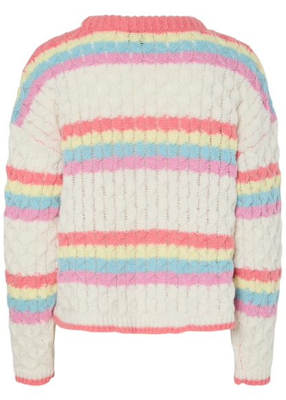 Pieces - Cream and Rainbow Stripe Knit Cable Jumper