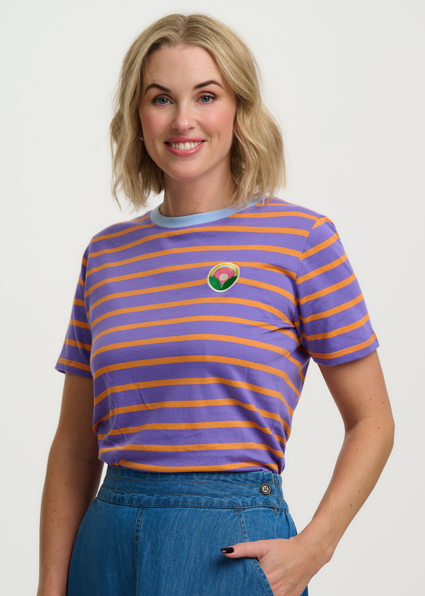 Sugarhill Brighton - Orange and Mauve Striped Maggie T-shirt