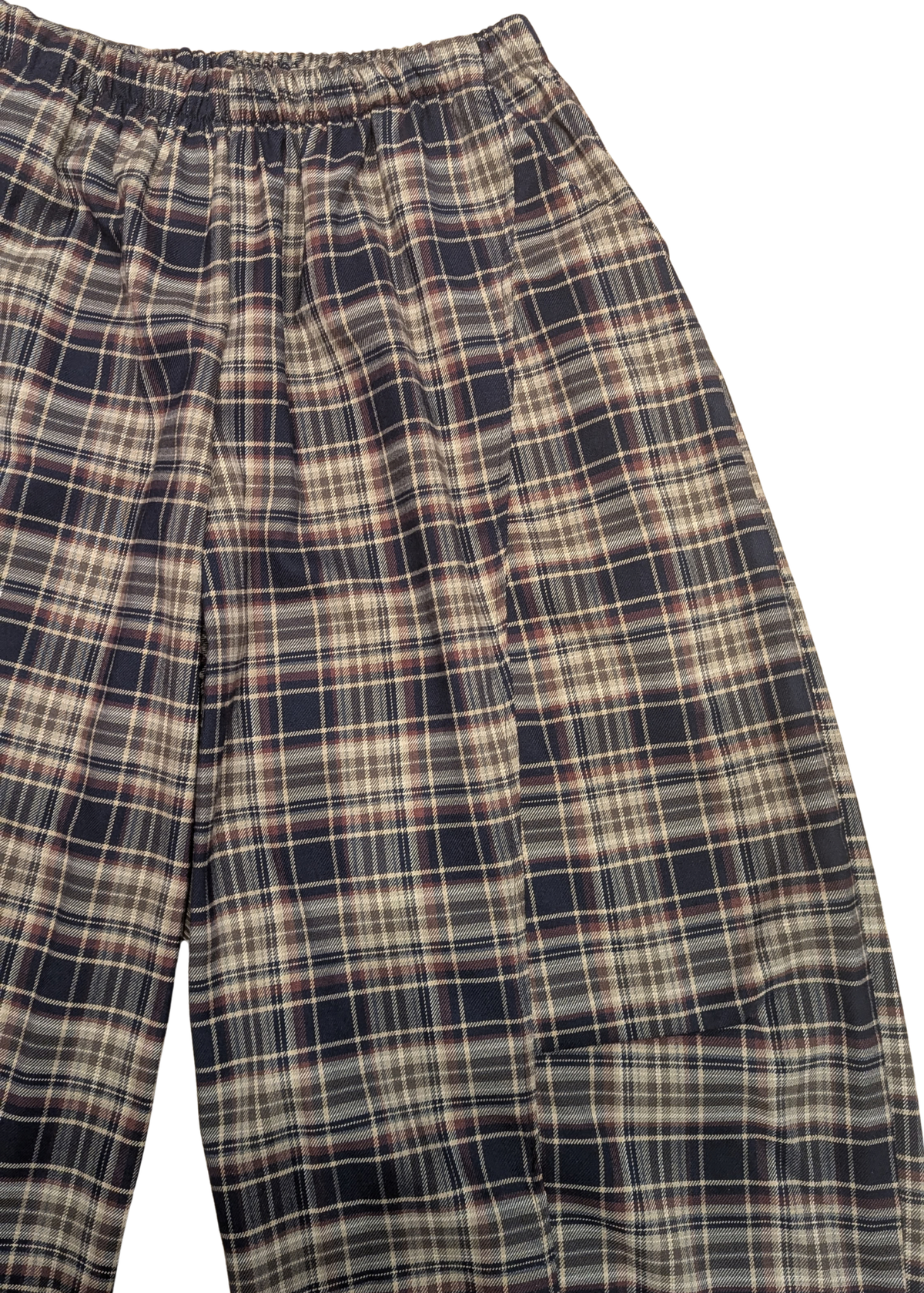 The Edit - Blue & Beige Plaid Check Barrel Trousers