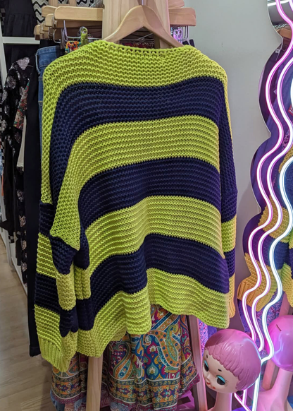The Edit - Lime & Navy Striped Knit Cardigan