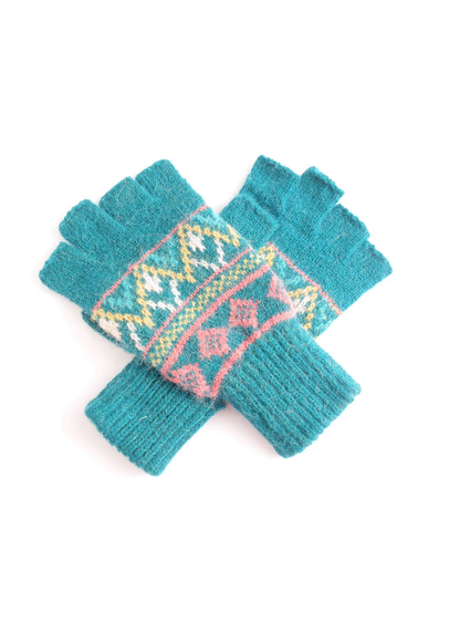 The Edit - Teal & Pink Geo Pattern Fingerless Gloves