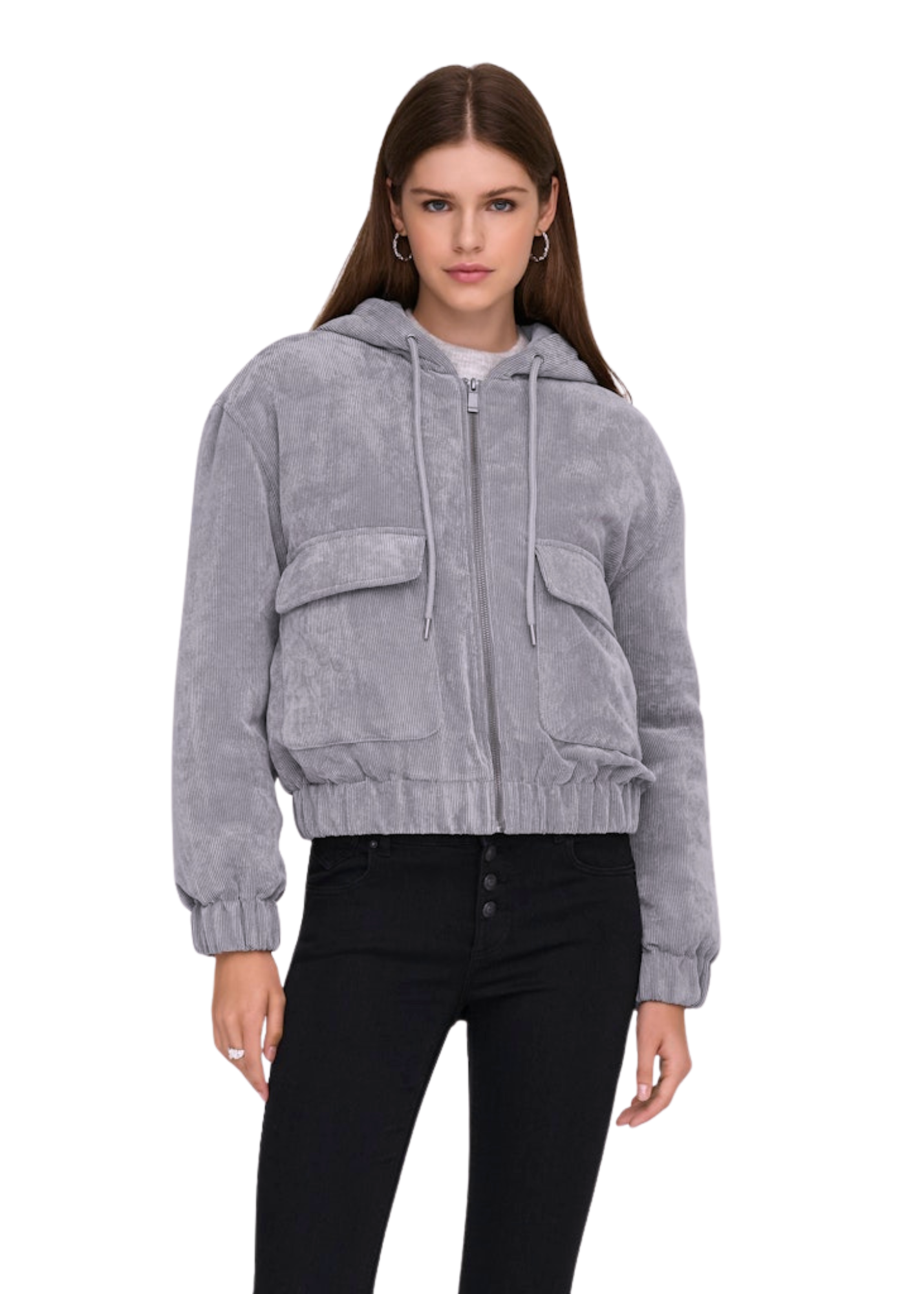 Only - Dusky Lavender Corduroy Quilted Jacket with Hood